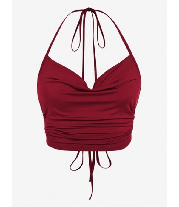 Women's Halter Ruched Ribbed Top And Asymmetric Skirt Set Women's Halter Ruched Ribbed Top And Asymmetric Skirt Set