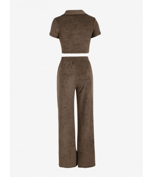 Terry Cloth Pocket Wide Leg Pants Set