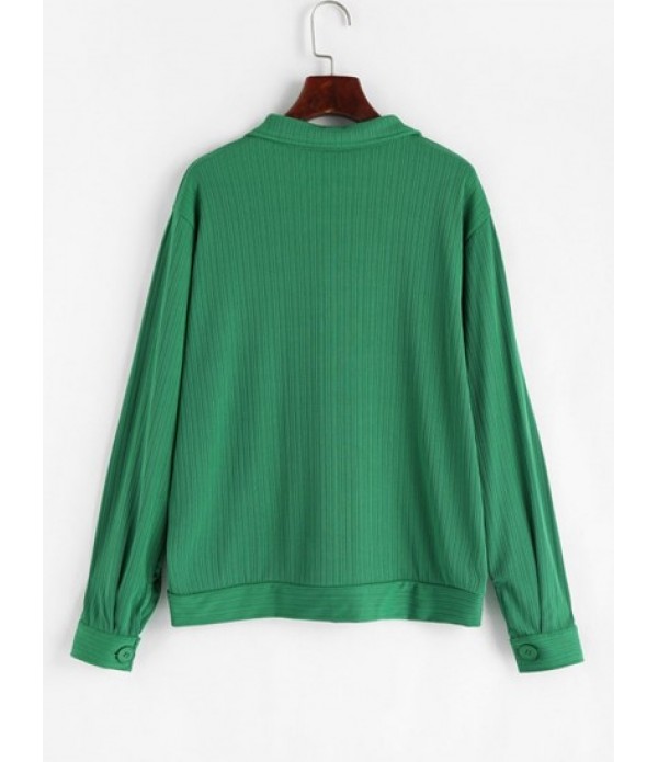 Rib Knit Flap Detail Shacket With Bodycon Skirt Set