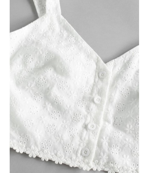 Button Up Eyelet Top And Tie Ruffles Skirt Set