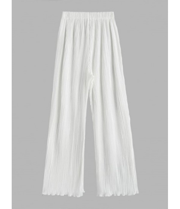 Plisse Pleated Button Up Shirt And Pants Set