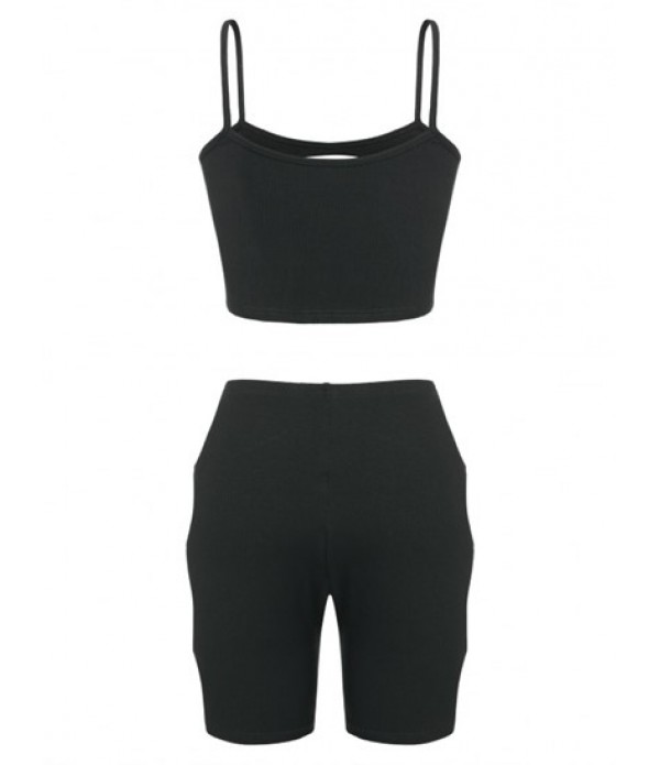 Ribbed Cutout Cami Top And Biker Shorts Set