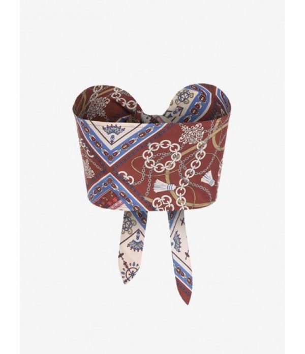 Scarf Print Tie Strapless Top And Corduroy Pleated Wide Leg Pants Outfit Scarf Print Tie Strapless Top And Corduroy Pleated Wide Leg Pants Outfit