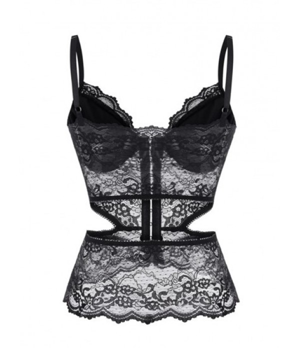 Cut Out Bustier Cami Top With PU Leather Mini Skirt