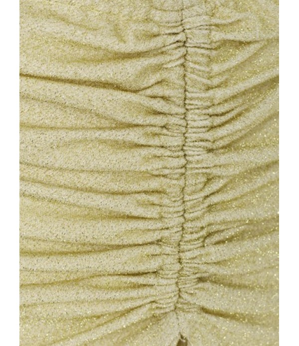 One Shoulder Cinched Thigh Slit Metallic Two Piece Dress