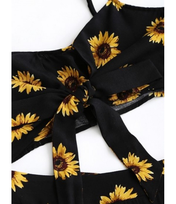 Sunflower Print Tie Front Flounce Two Piece Skirt Set Sunflower Print Tie Front Flounce Two Piece Skirt Set