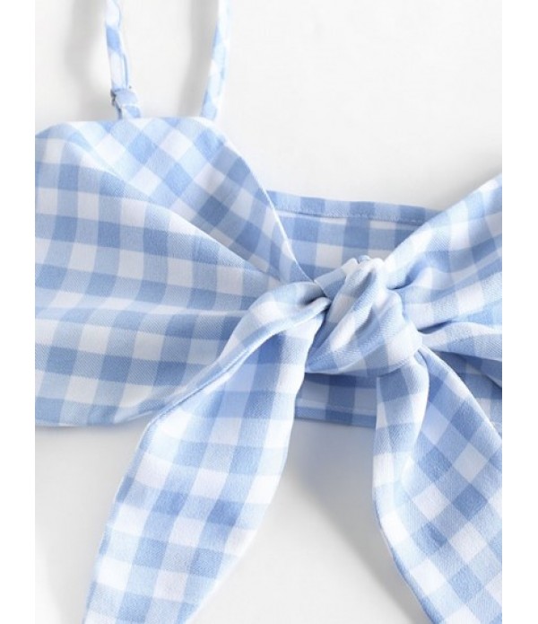 Gingham Tie Front Bralette Top And Ruffled Shorts Set