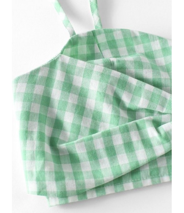 Gingham Bowknot Cami Top And Smocked Skirt Set