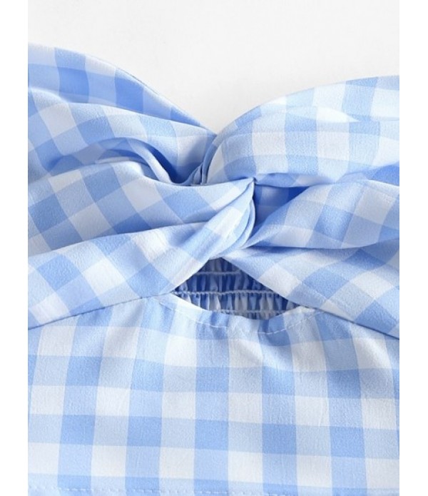 Strapless Twist Gingham Crop Top And Skirt Set Strapless Twist Gingham Crop Top And Skirt Set