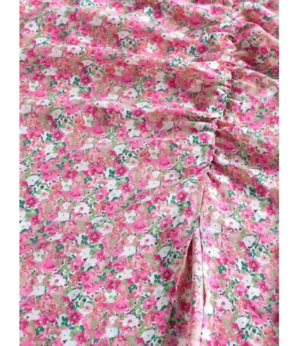 Floral Ruched Crop Cami Top And Slit Skirt Set