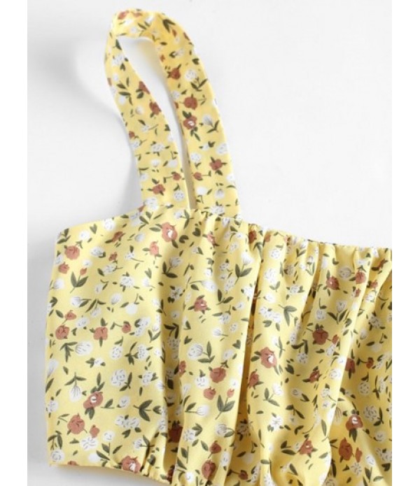 Ditsy Print Shirred Two Piece Skirt Set