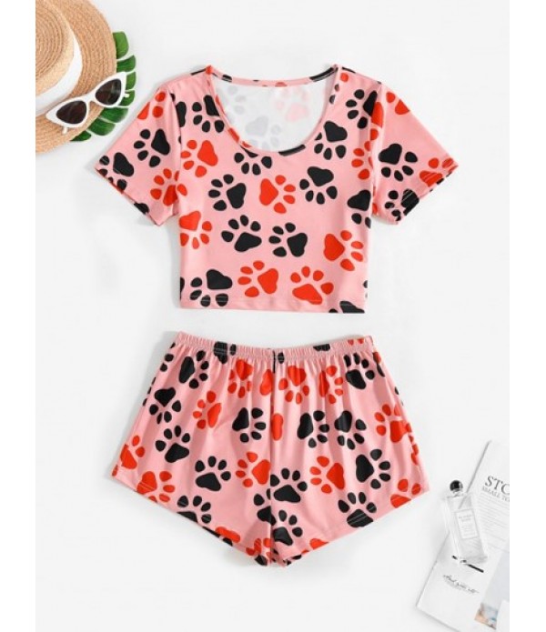 Cropped Animal Claw Print Two Piece Set