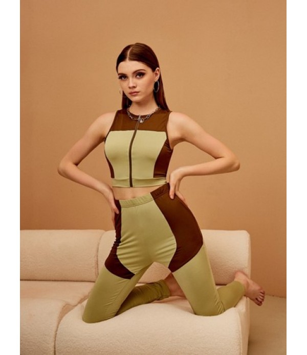Two Tone Zip Cutout Two Piece Pants Set Two Tone Zip Cutout Two Piece Pants Set