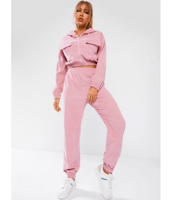 Corduroy Pocket Zip Jacket And Jogger Pants Set