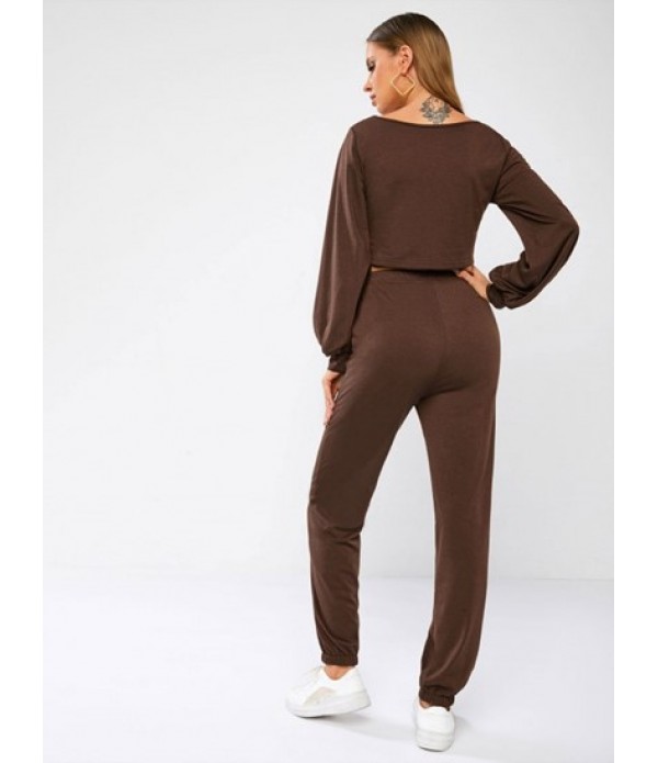 Topstitching Cropped Sweatshirt And Sweat Pants Set