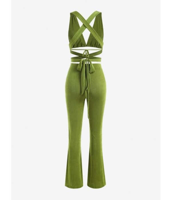 Jersey-knit Midriff Flossing Top And Bootcut Pants Set