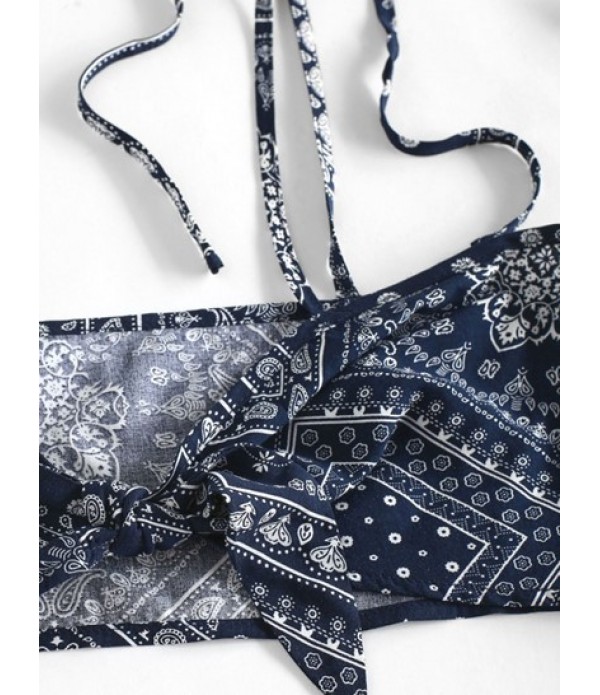 Ethnic Scarf Print Tied Wide Leg Pants Set