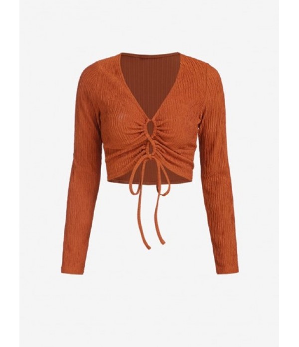 Solid Color Cinched Plisse Crop Top And Pants Set