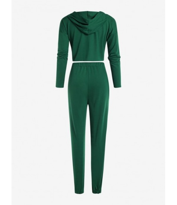Hooded Drop Shoulder Cinched Jogger Pants Set