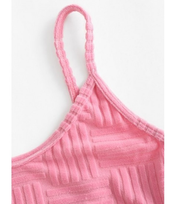 Terry Cloth Bralette Top With Slit Hem High Waisted Pants Set