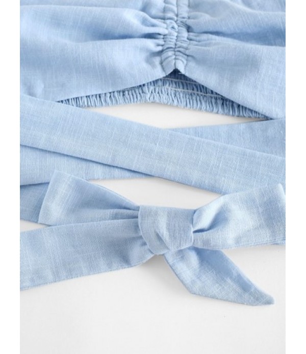 Cinched Shirred Midriff Flossing Tiered Skirt Set