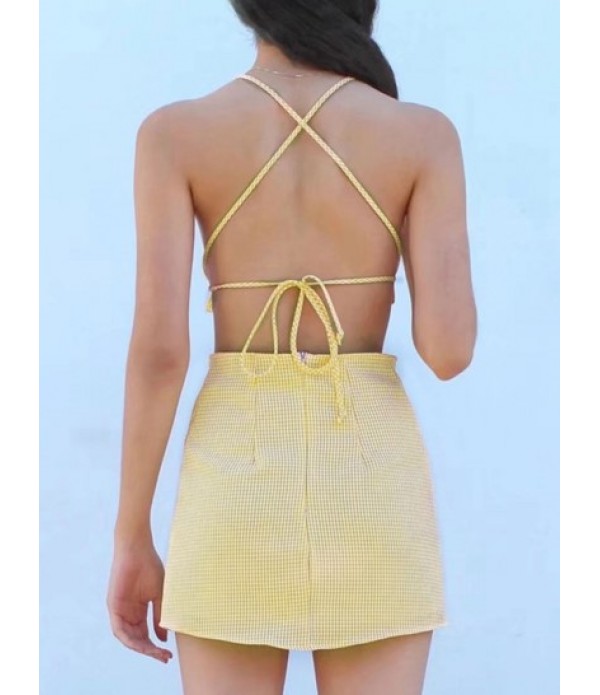 Gingham Ruffle Criss Cross Mini Skirt Set