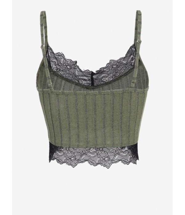 Flocking Ribbed Lace Insert Crop Camisole And Ruched Thigh Split Skirt (High Stretch Fabric) Set