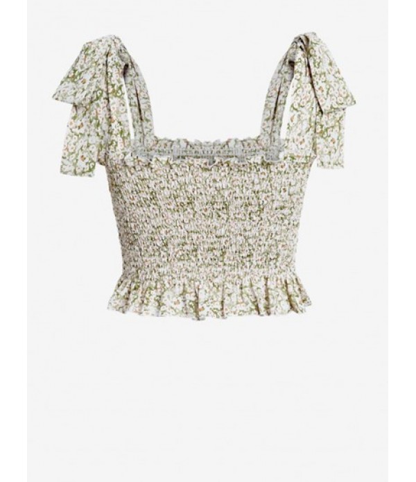 Ditsy Print Tie Shoulder Peplum Tank Top And Ruffle Hem Mini Skirt Set