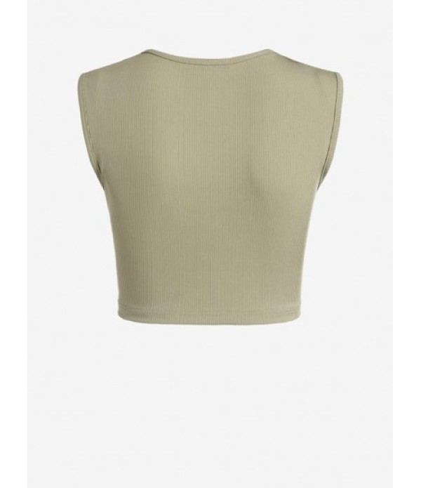 Women's Ribbed Button Placket Crop Tank Top And Zipper Fly Mini Skirt Set Women's Ribbed Button Placket Crop Tank Top And Zipper Fly Mini Skirt Set