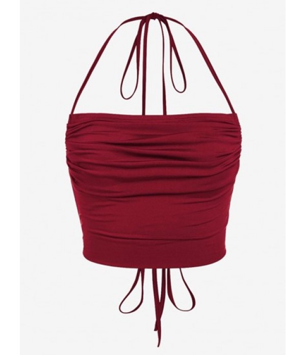 Women's Halter Ruched Ribbed Top And Asymmetric Skirt Set Women's Halter Ruched Ribbed Top And Asymmetric Skirt Set