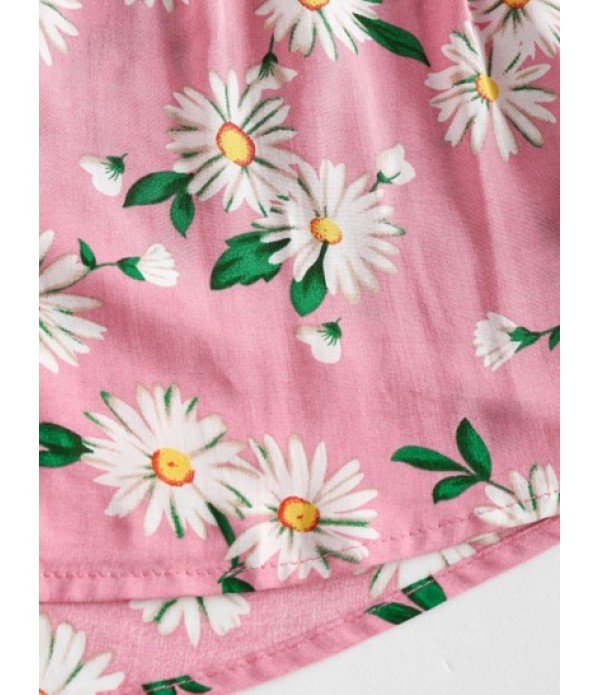 Floral Button Up Tie Hem Wide Leg Shorts Set