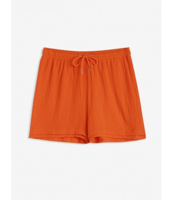 Women's Daily Casual Solid Color Co Ord Two Piece Set Crinkle Button Up Pocket Shirt With Drawstring High Waist Shorts Set