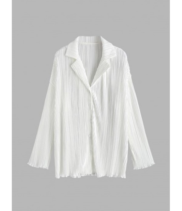 Plisse Pleated Button Up Shirt And Pants Set