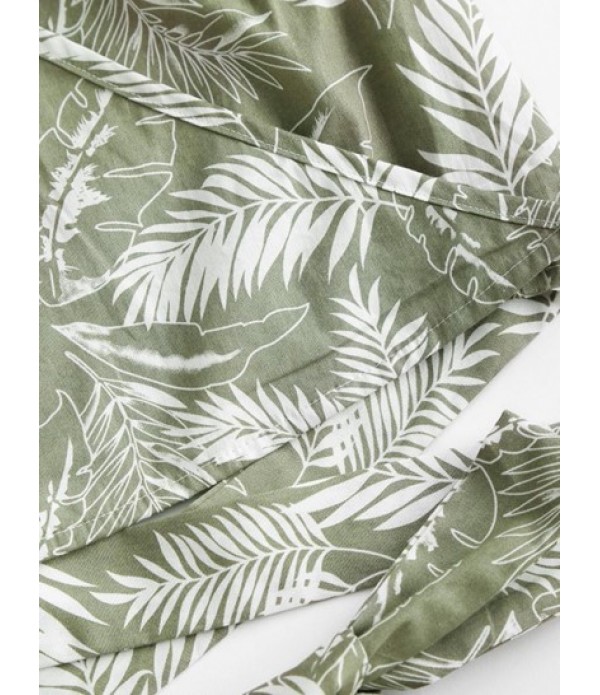 Tropical Leaf Print Surplice Two Piece Shorts Set