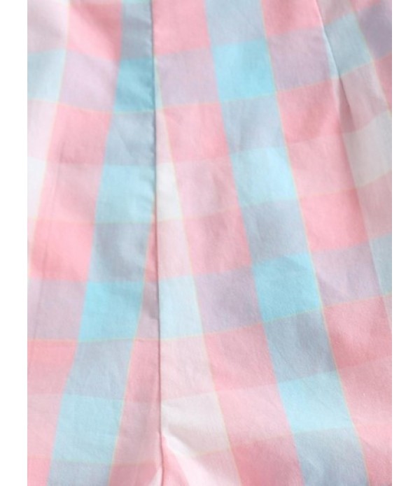 Plaid Bustier Puff Sleeve Ruffled Two Piece Set