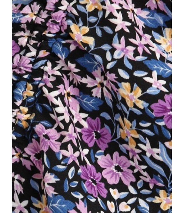 Ribbed Top And Floral Cinched Skirt Set