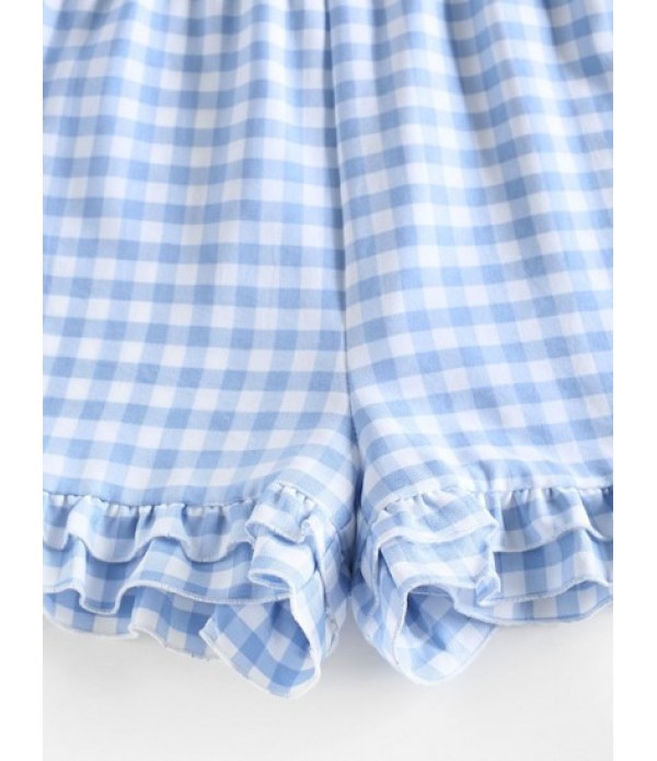 Gingham Tie Front Bralette Top And Ruffled Shorts Set