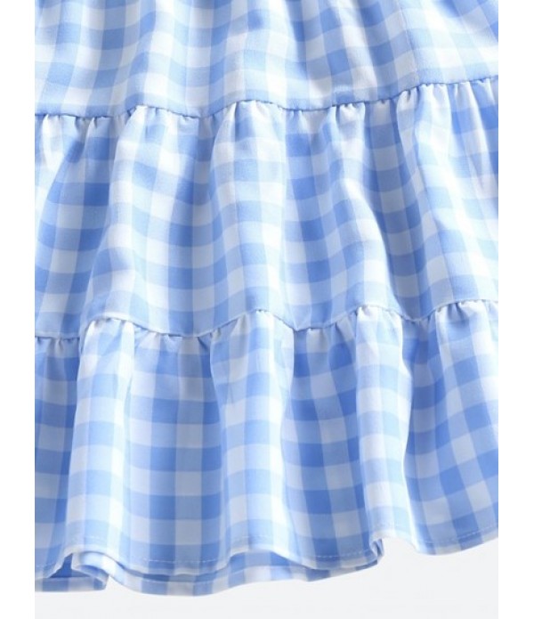 Strapless Twist Gingham Crop Top And Skirt Set Strapless Twist Gingham Crop Top And Skirt Set