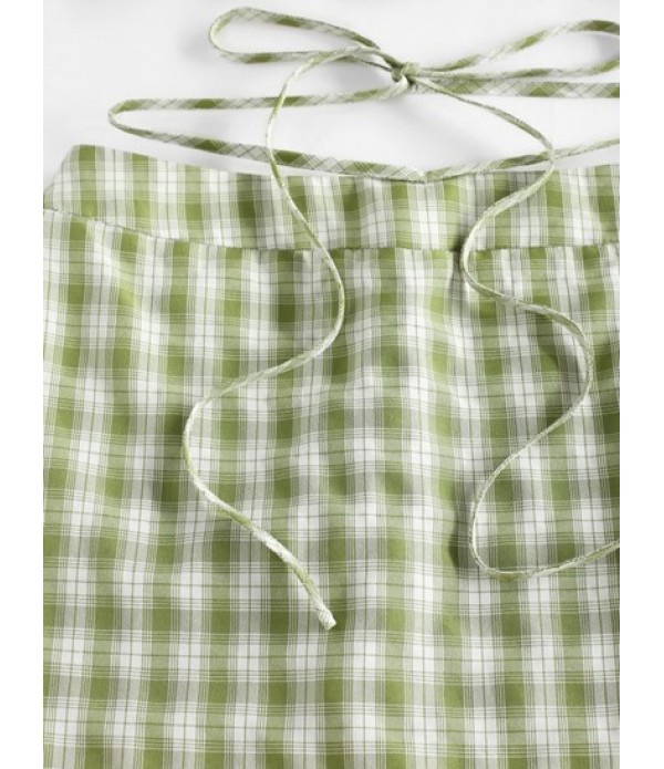 Halter Gingham Crop Top And Skirt Co Ord Set
