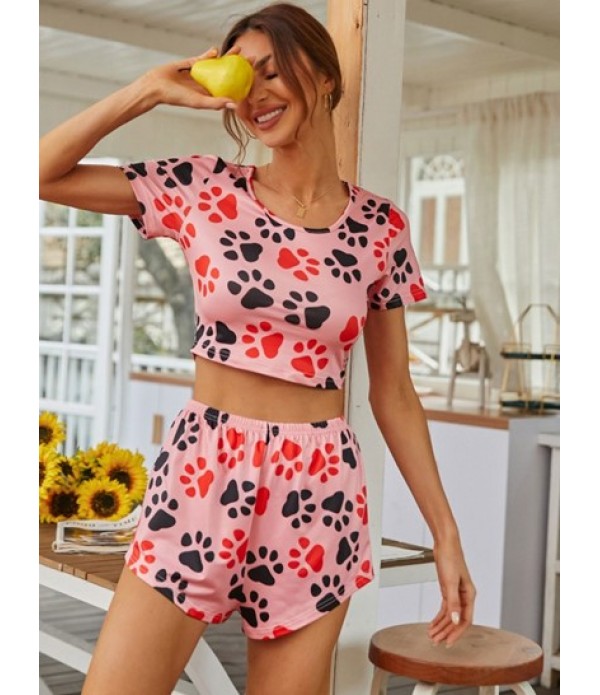 Cropped Animal Claw Print Two Piece Set