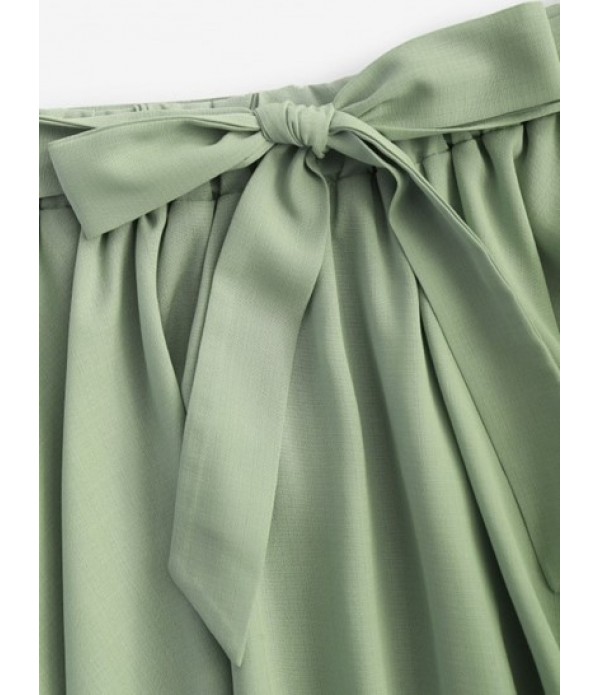 Smocked Back Ruched Top And Belted Skirt Set Smocked Back Ruched Top And Belted Skirt Set