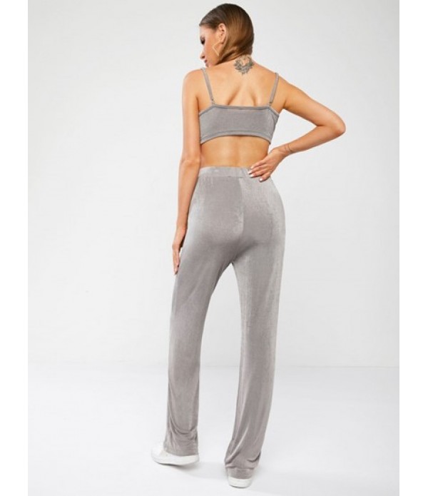 Jersey Cowl Front Top And Wide Leg Pants Set