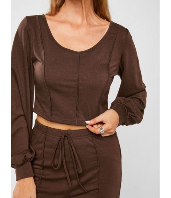 Topstitching Cropped Sweatshirt And Sweat Pants Set
