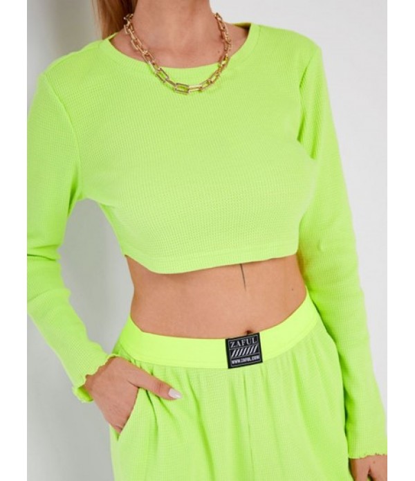 Neon Textured Cropped Jogger Pants Set