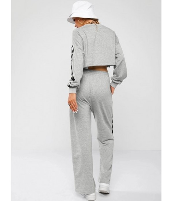 Heart Tape Marled Cropped Sweatshirt And Sweat Pants Set