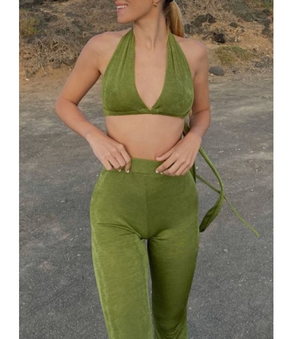 Jersey-knit Midriff Flossing Top And Bootcut Pants Set