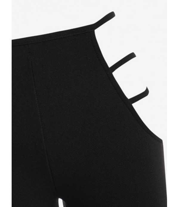 Corset-style Tube Top And Cutout Waist Boot Cut Pants Set