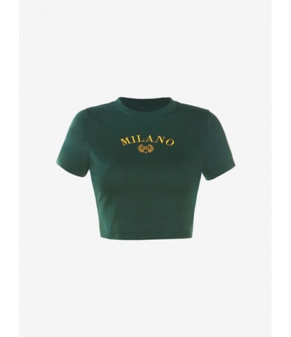 Letter Embroidered T Shirt And LOS ANGELES Graphic Jogger Pants Set
