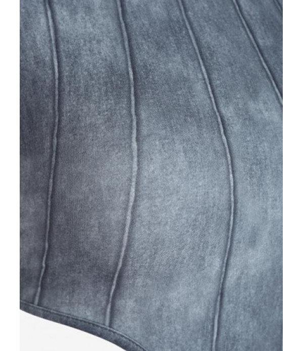 Mock Neck 3D Denim Trompe L'oeil Print Skinny Pants Set