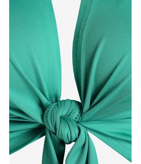 Tied Lantern Sleeve Skinny Pants Set